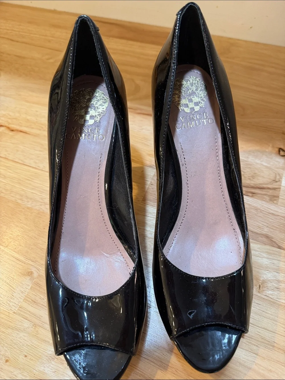 Vince Camuto Black Patent Peep-Toe High Heels
